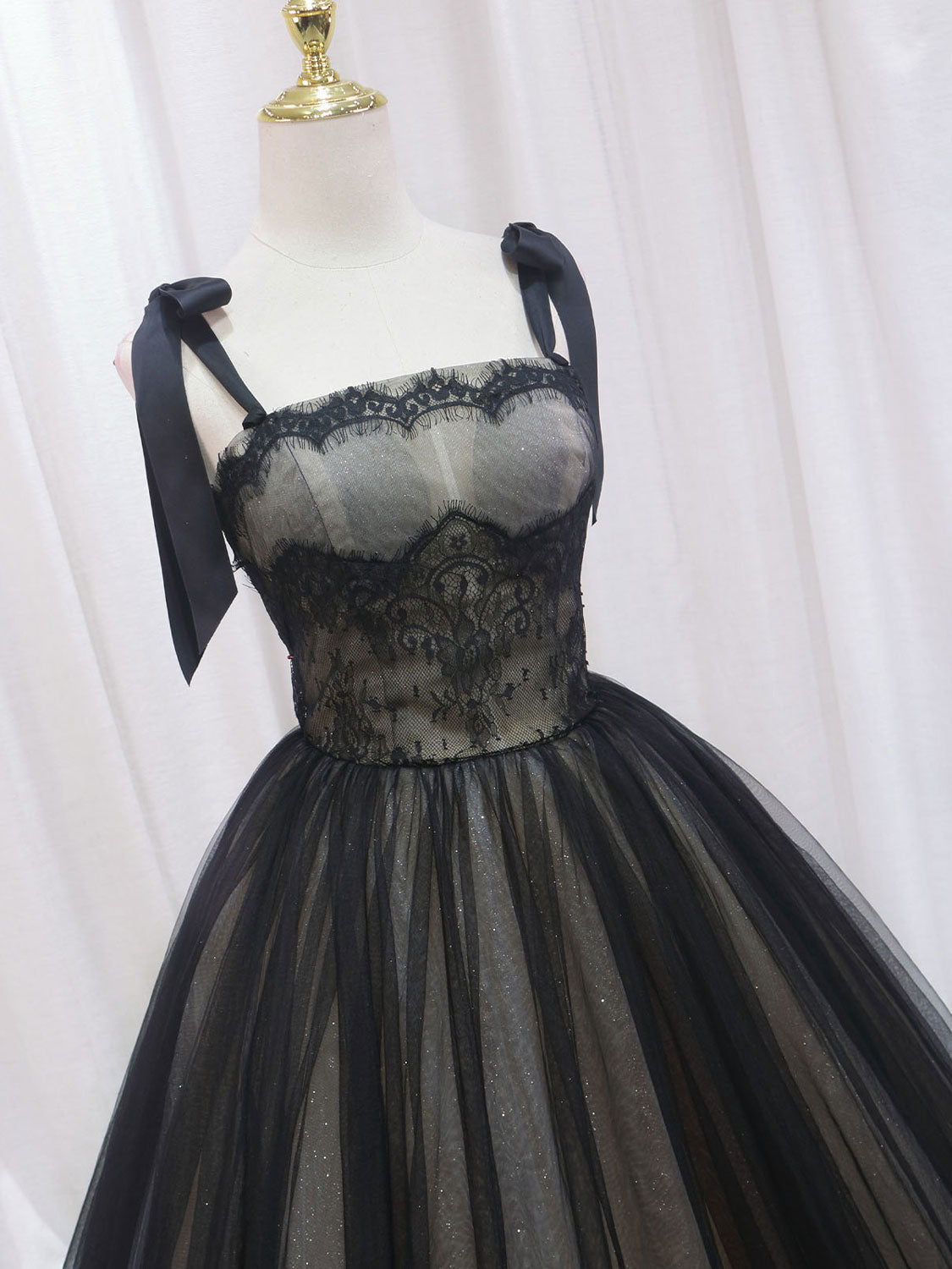 Black Wide Straps Ball Gown Prom Dress Sweet 16 Dress - DollyGown