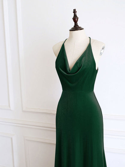 Emerald Green Cowl Neck Evening Dress Simple Formal Dress - DollyGown