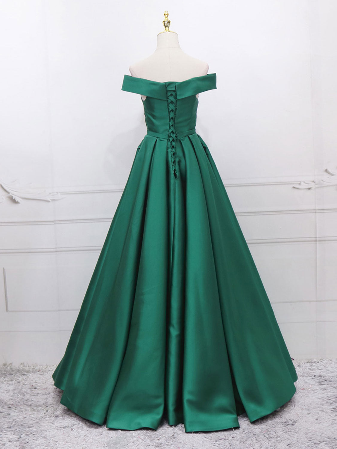 Classy Emerald Green Off The Shoulder Ball Gown Formal Dress Prom Dress - DollyGown