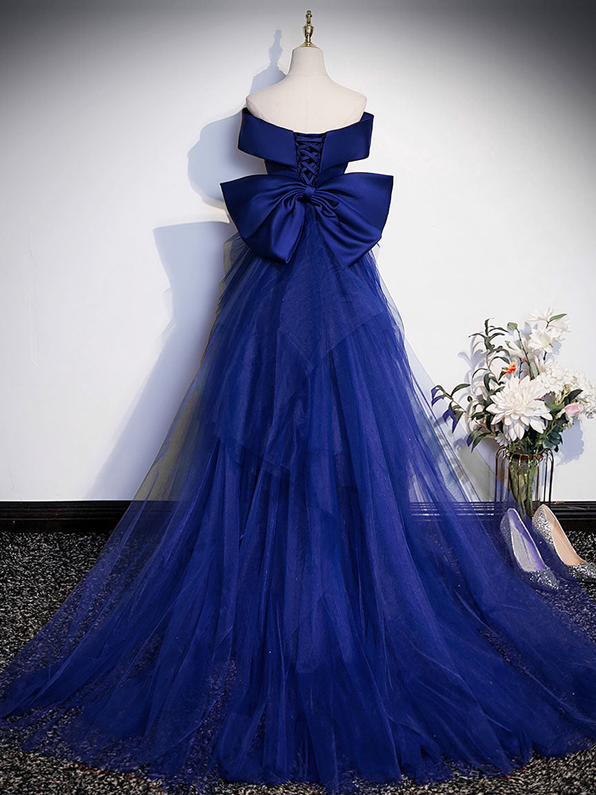 Overlap Neck Off The Shoulder Royal Blue Mermaid Formal Dress - DollyGown