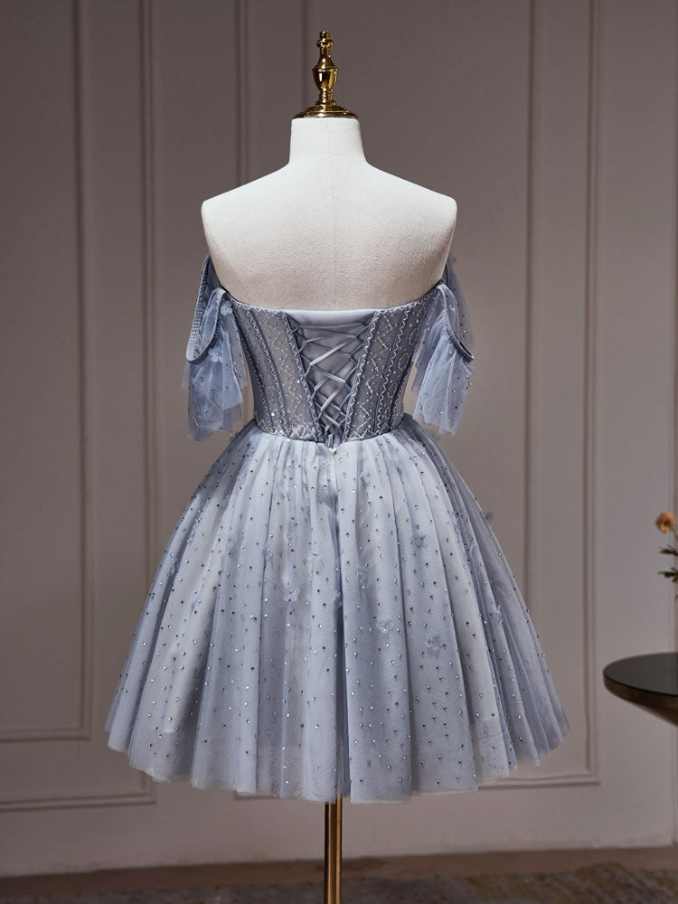 Beautiful Silver Grey Bead Short Homecoming Dress Graduation Dress - DollyGown
