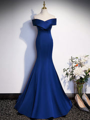 Overlap Neck Off The Shoulder Royal Blue Mermaid Formal Dress - DollyGown