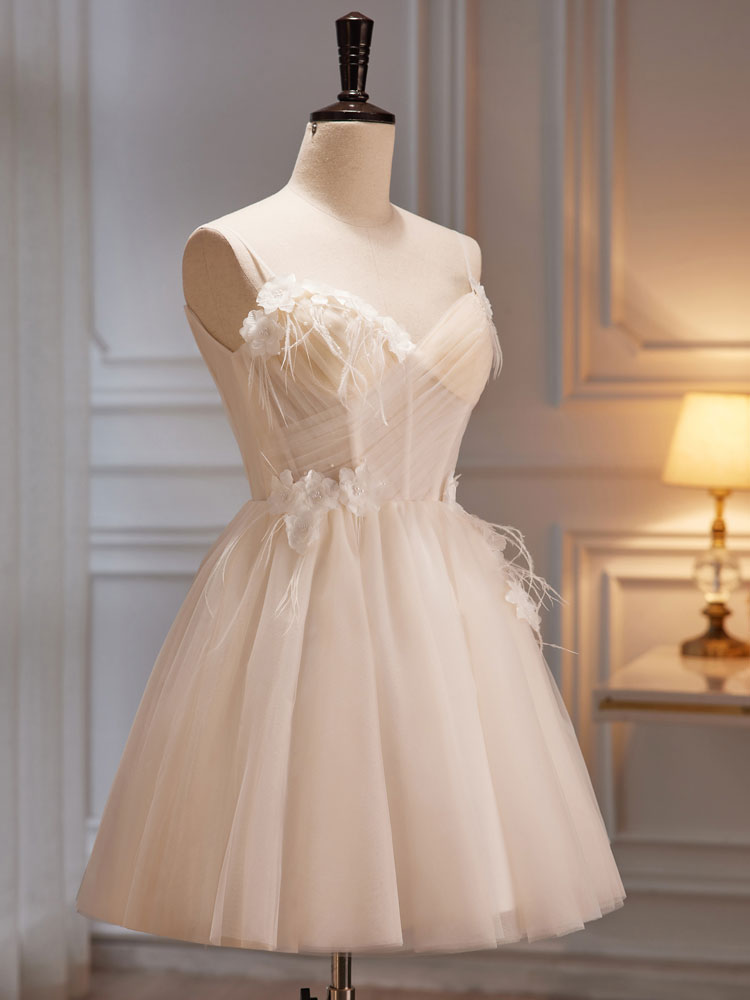 Cute Strapless White Sheer Homecoming Dress Short Wedding Dress - DollyGown