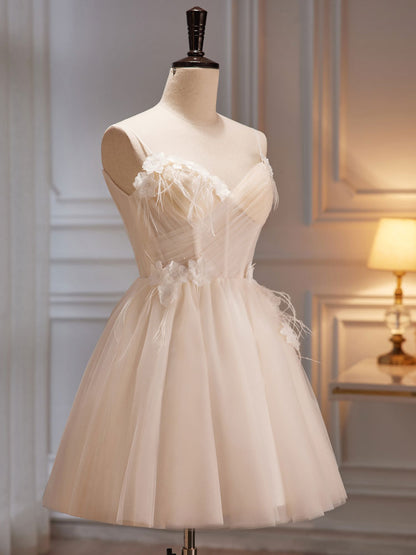 Cute Strapless White Sheer Homecoming Dress Short Wedding Dress - DollyGown
