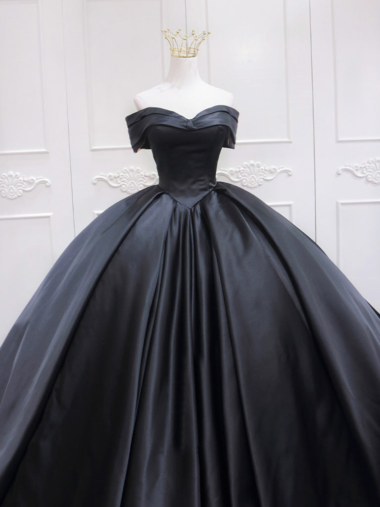 Black Masquerade Ball Gown Off The Shoulder Satin Quinceanera