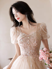 Princess Light Champagne Ruffle Skirt Prom Dress - DollyGown