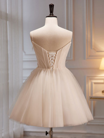 Cute Strapless White Sheer Homecoming Dress Short Wedding Dress - DollyGown