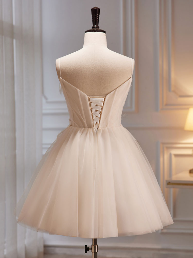 Romantic Flowy Sheer Tulle Short White Prom Dress Occasion Dress