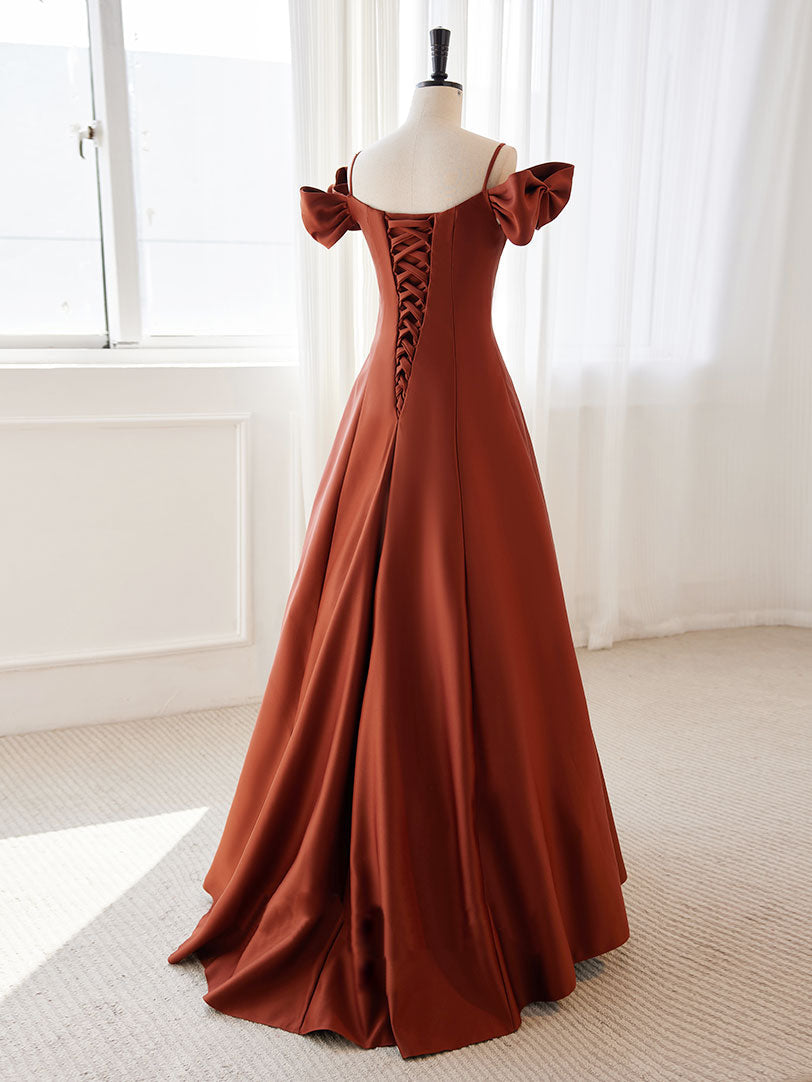 Orange Off The Shoulder A-line Long Evening Dress Prom Dress - DollyGown