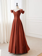 Orange Off The Shoulder A-line Long Evening Dress Prom Dress - DollyGown