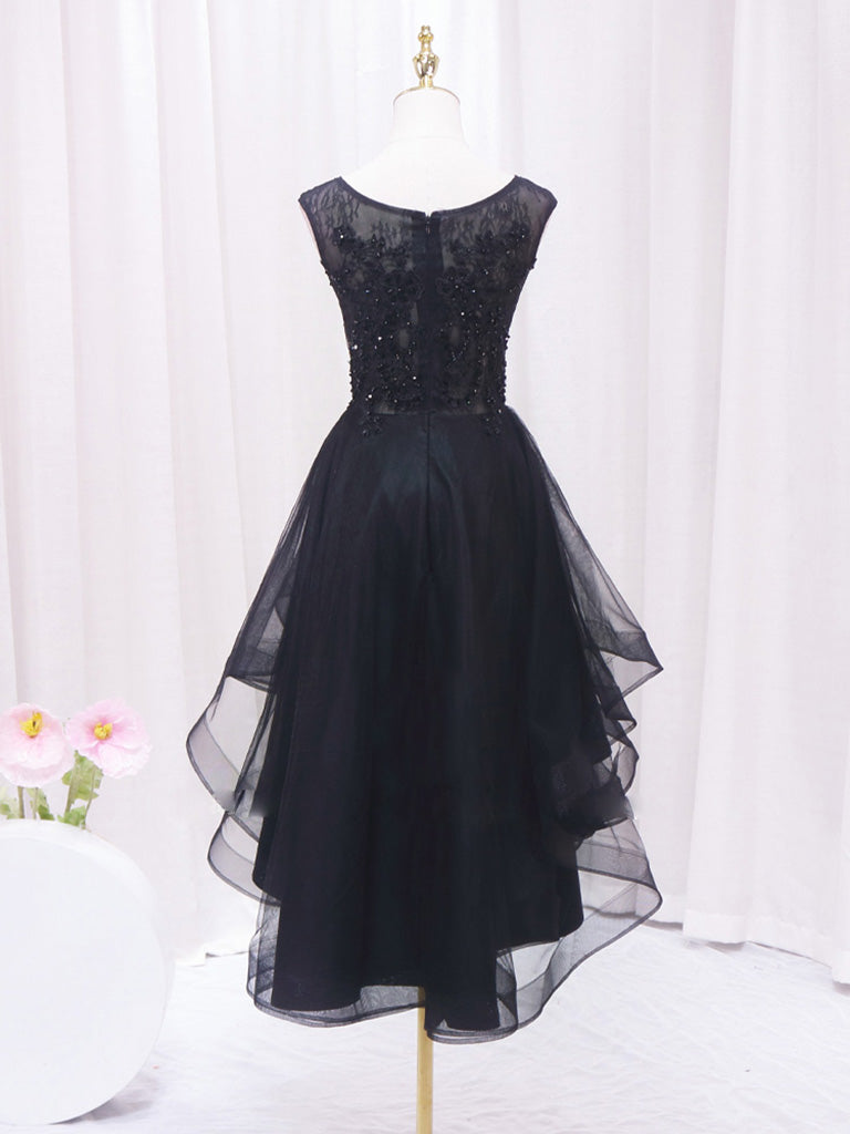 A-Line Lace Tulle Black Short Prom Dress | High Low Black Homecoming Dress A-Line Lace Tulle Black Short Prom Dress | High Low Black Homecoming Dress