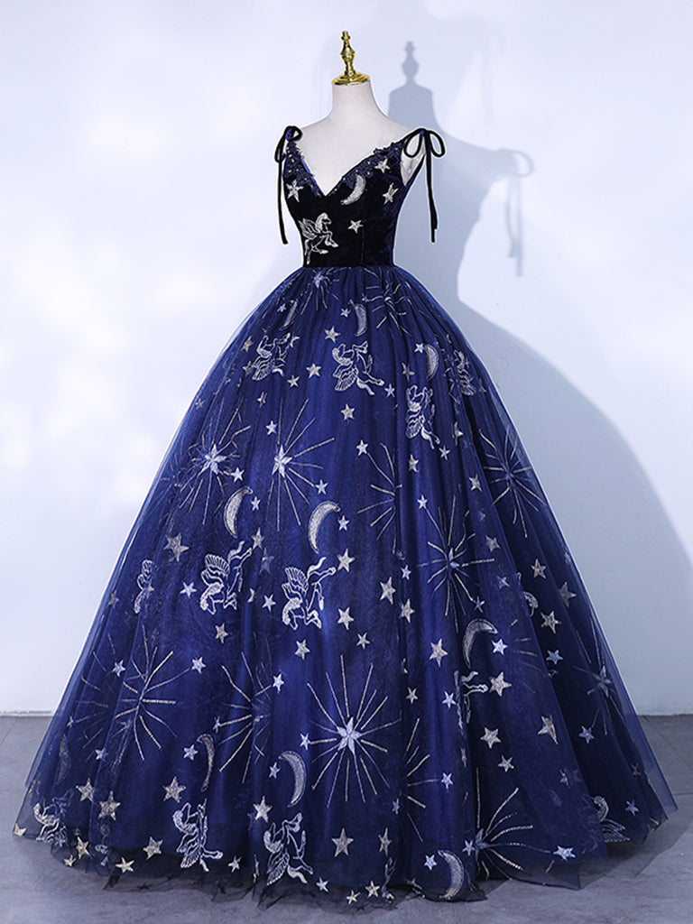 Navy Blue Long Prom Dresses with Pockets Split Evening Dresses – Pgmdress