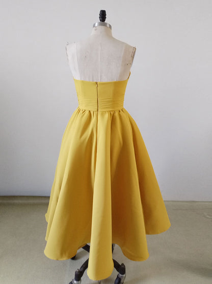 Strapless Yellow Calf Length Prom Dress Bridesmaid Dresses - DollyGown