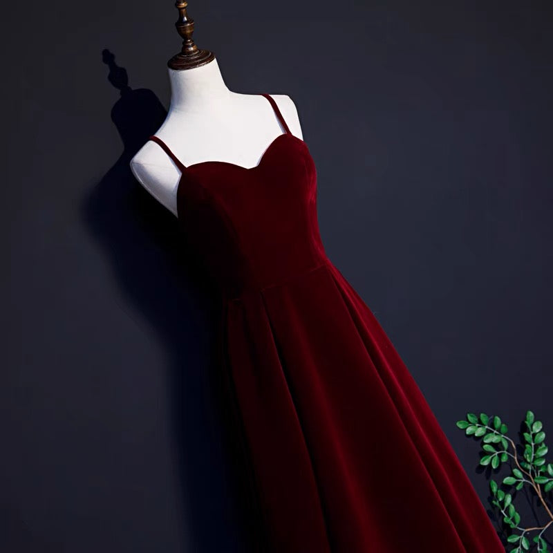 50s style Burgundy Velvet Short Prom Dress Bridesmaid Dress -DollyGown