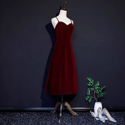 50s style Burgundy Velvet Short Prom Dress Bridesmaid Dress -DollyGown