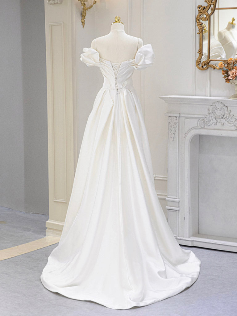 Off The Shoulder A-line Satin Courthouse Wedding Dress Off The Shoulder A-line Satin Courthouse Wedding Dress