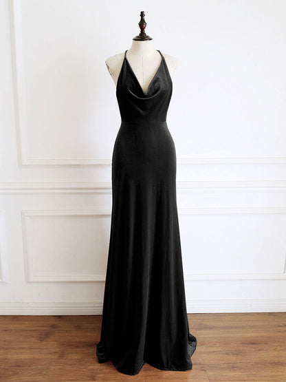 Black Cowl Neck Evening Dress Simple Formal Dress - DollyGown