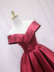 Simple Satin Off The Shoulder Burgundy Short Party Dress Formal Dress - DollyGown