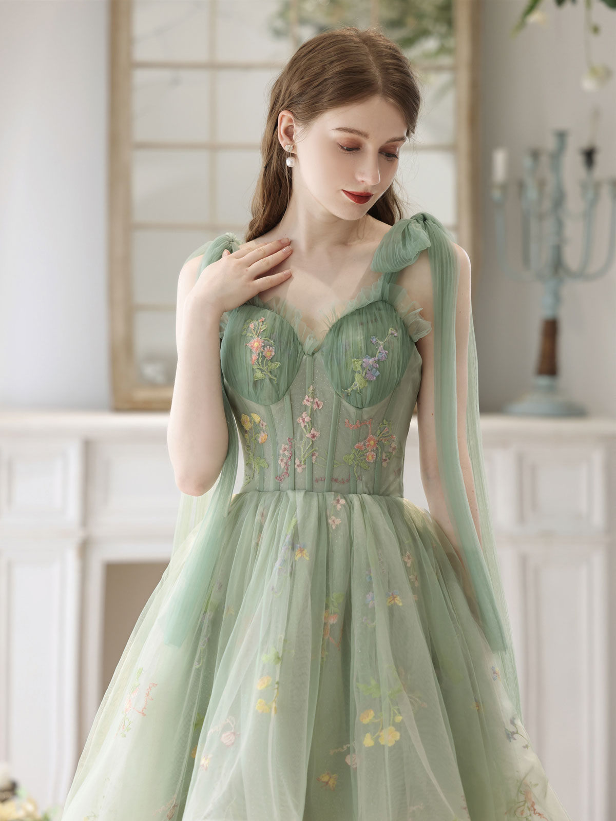 Green High Low Boho See Through Homecoming Dress - DollyGown