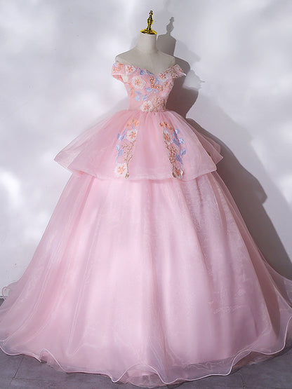 Off The Shoulder Pink Ball Gown Quinceanera Dress Sweet 16 Dress - DollyGown