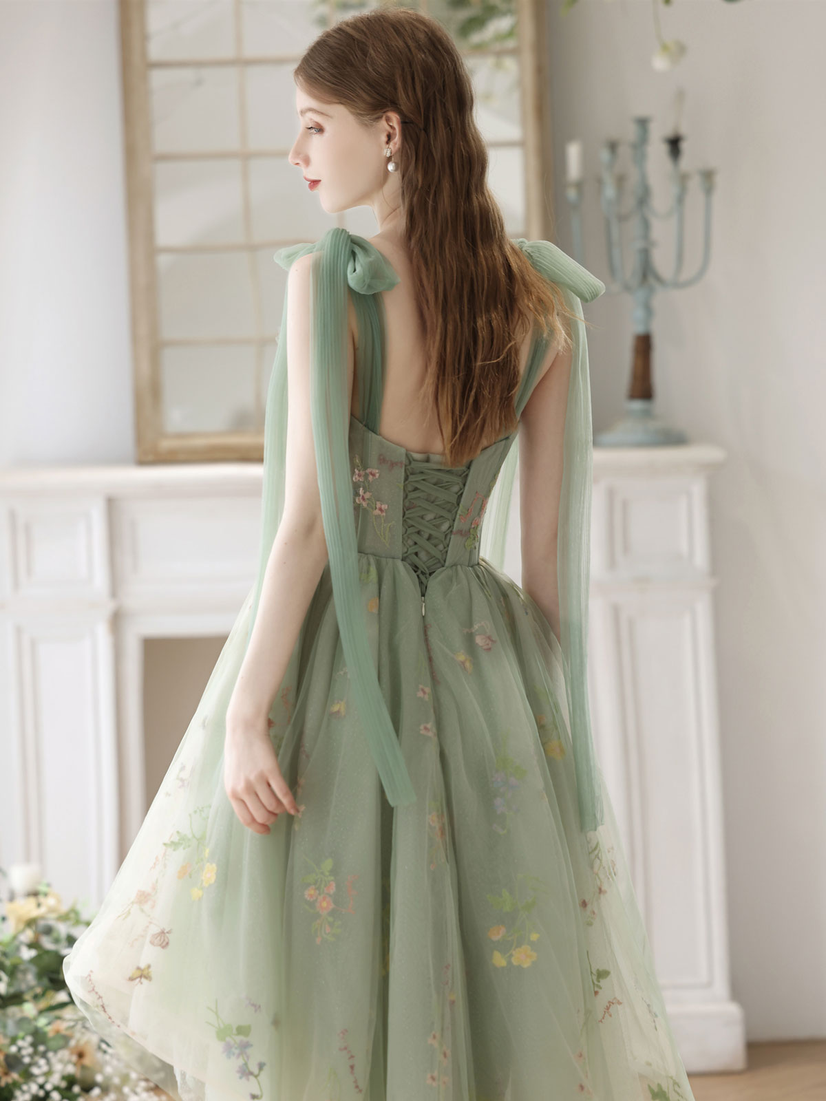 Green High Low Boho See Through Homecoming Dress Green High Low Boho See Through Homecoming Dress