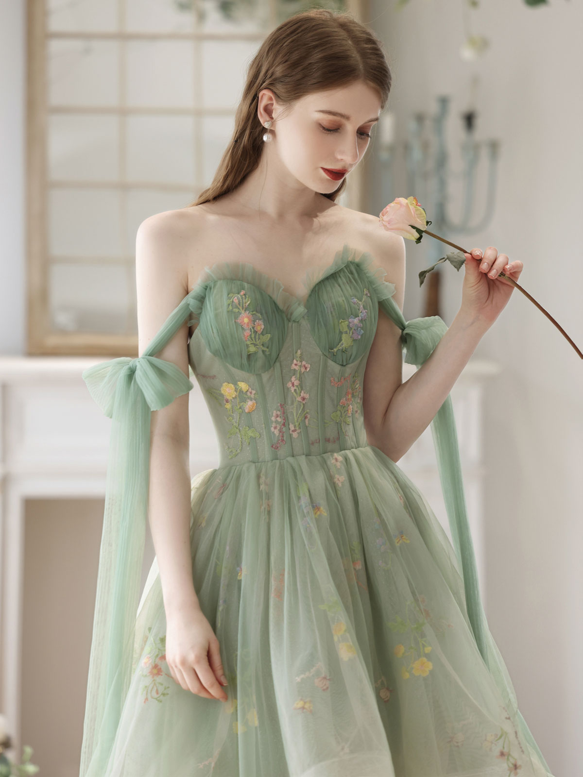 Green High Low Boho See Through Homecoming Dress - DollyGown