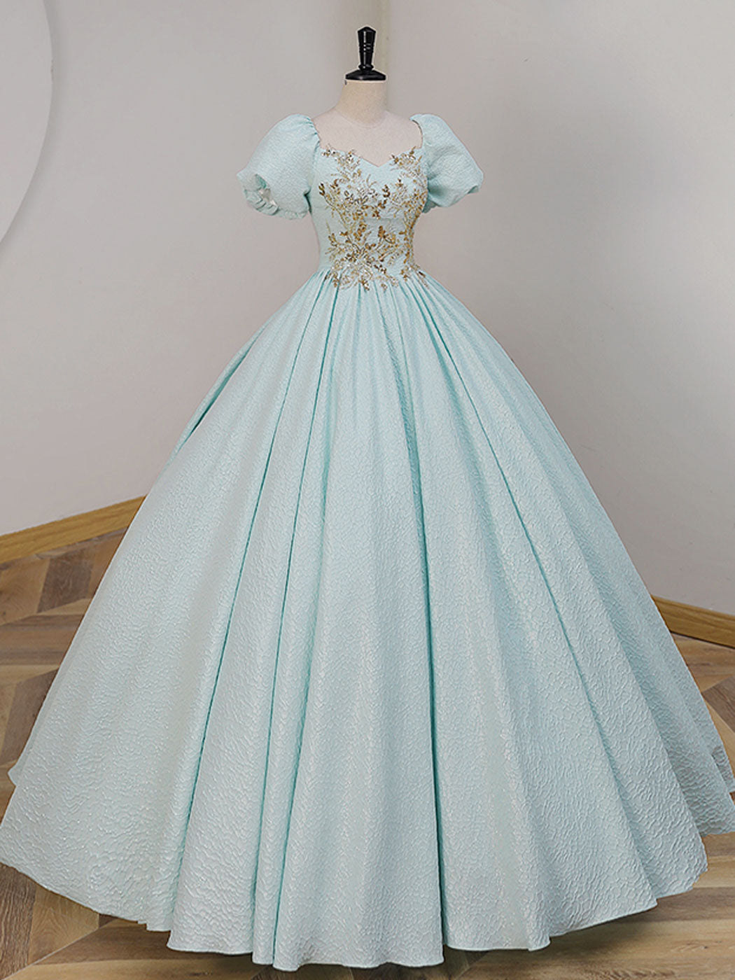 Unique A-LIne Satin Lace Long Prom Dresses, Blue Satin Sweet 16 Dresses - DollyGown