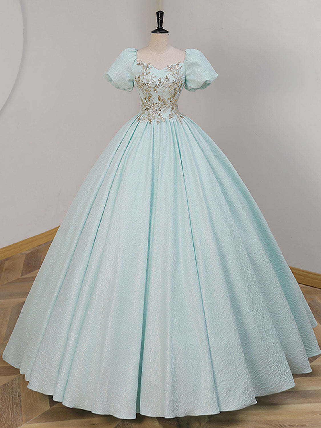 Unique A-LIne Satin Lace Long Prom Dresses, Blue Satin Sweet 16 Dresses - DollyGown