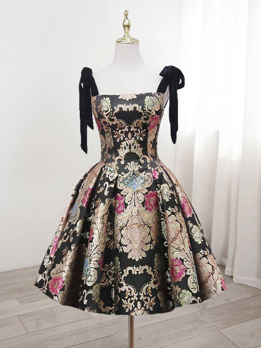 Black Printed Short Homecoming Dress 8th Grade Dance Dress - DollyGown