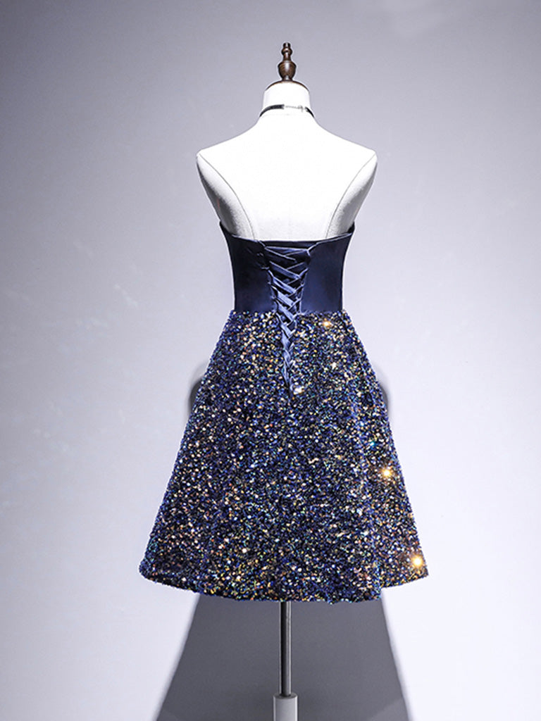 Navy Blue Sparkly Sequins 8th Grade Formal Homecoming Dress Graduation Dress Navy Blue Sparkly Sequins 8th Grade Formal Homecoming Dress Graduation Dress