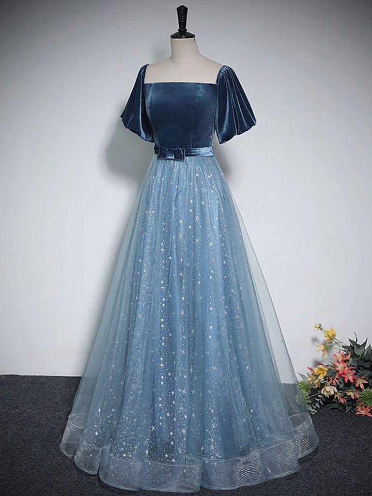 Romantic Blue Square Neck A-line Long Prom Dress Romantic Blue Square Neck A-line Long Prom Dress