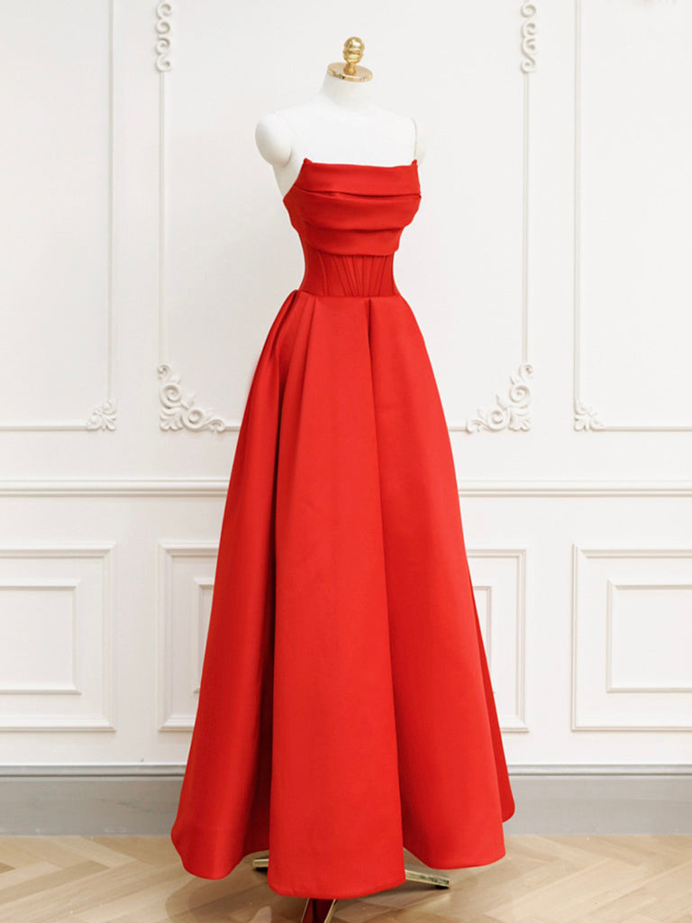 Skye Red A line V Neck Tulle Prom Dress with Tiered Ruffles | KissProm