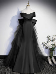 Overlap Neck Off The Shoulder Black Mermaid Formal Dress - DollyGown
