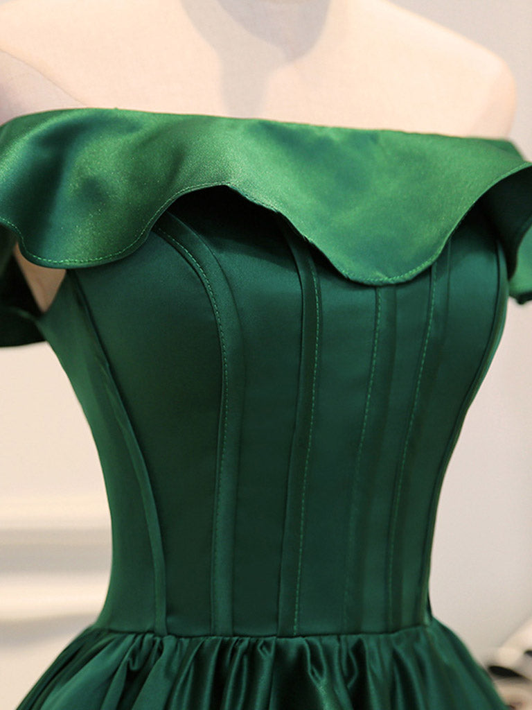 Emerald Green Off The Shouder Satin Boned Short Bridesmaid Dresses | Prom Dress Emerald Green Off The Shouder Satin Boned Short Bridesmaid Dresses | Prom Dress