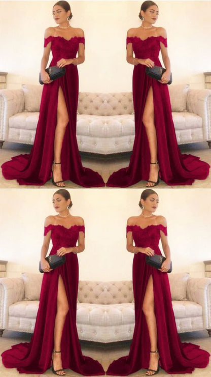 Burgundy Lace Top Prom Dress with Slit,Long Formal Gown,GDC1006-Dolly Gown