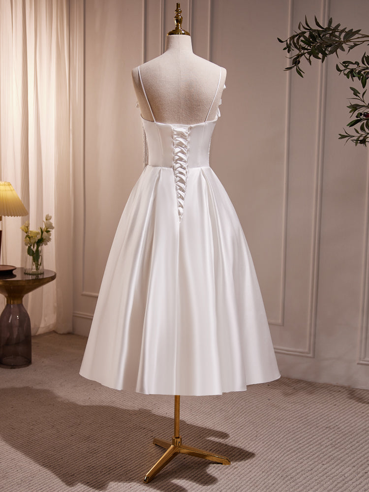 Spaghetti Strap Tea Length White Prom Dress Homecoming Dress Spaghetti Strap Tea Length White Prom Dress Homecoming Dress