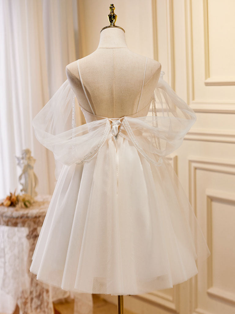 Romantic Flowy Sheer Tulle Short White Prom Dress Occasion Dress Romantic Flowy Sheer Tulle Short White Prom Dress Occasion Dress