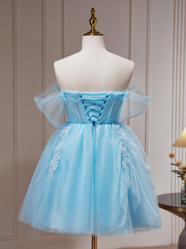 Light Blue Sheer Short Juniors Homecoming Dress Graudation Dress - DollyGown