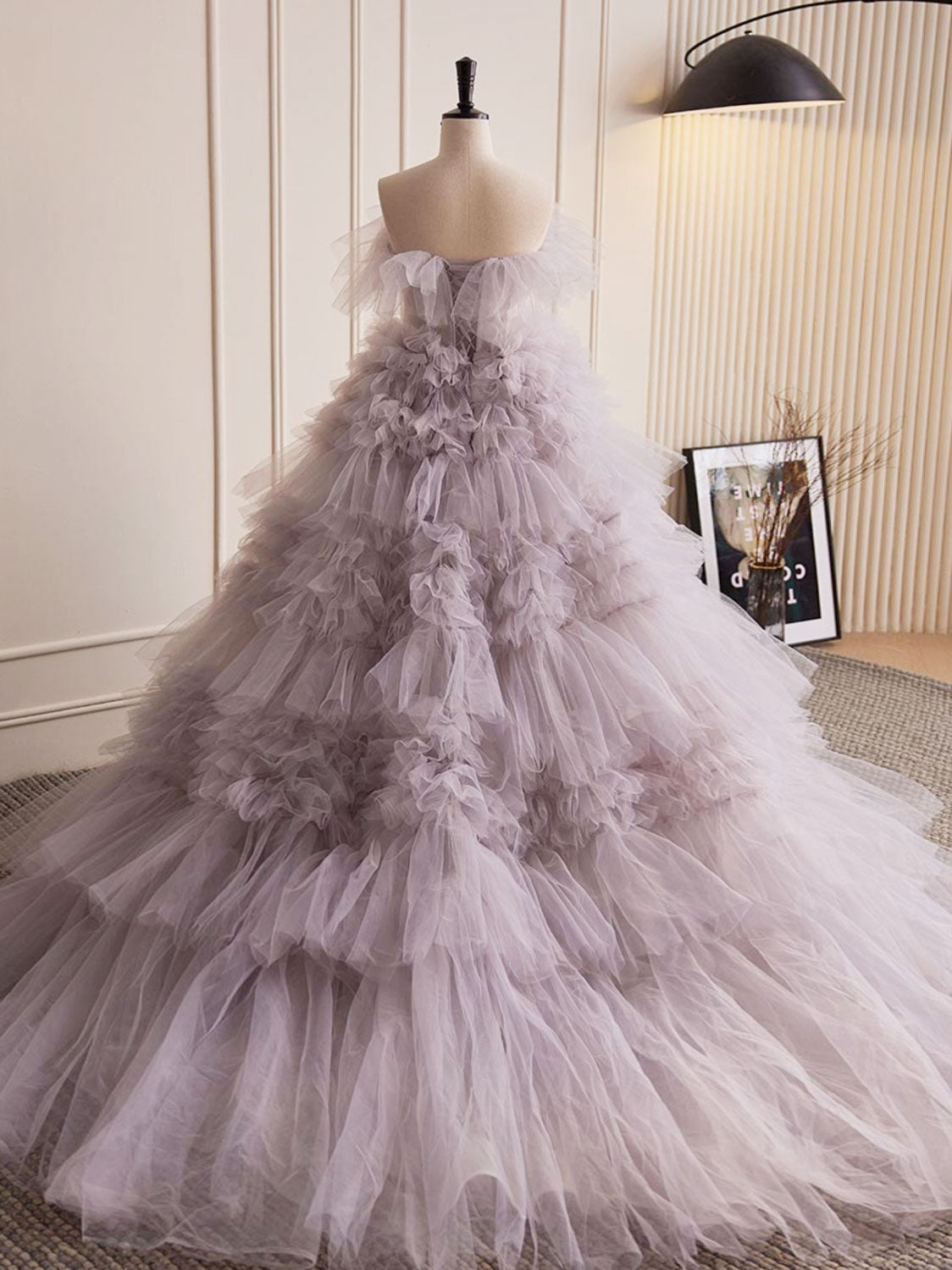 Dusty Purple Strapless Puffy Tiered Formal Dress Prom Dress - DollyGown