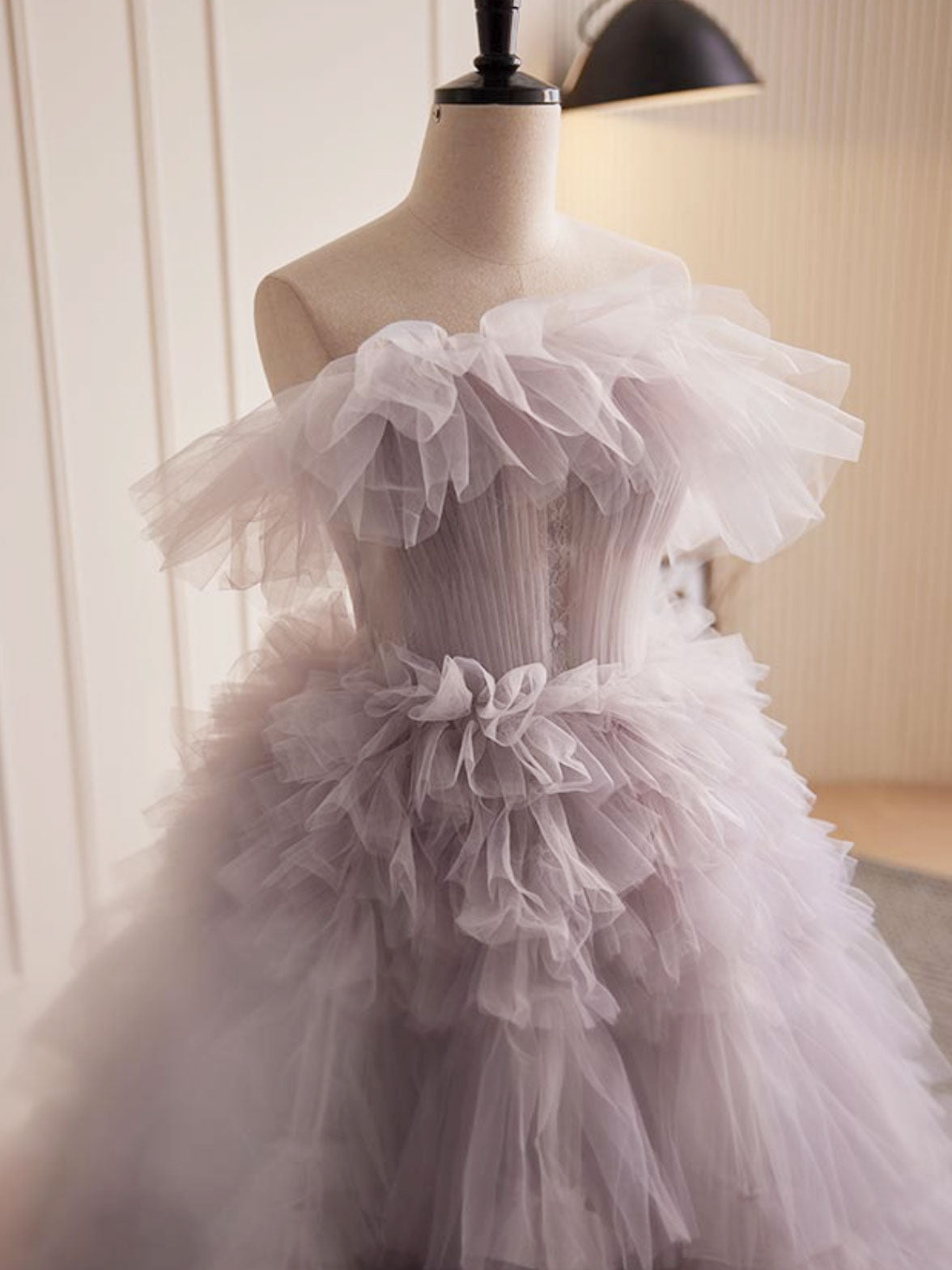 Dusty Purple Strapless Puffy Tiered Formal Dress Prom Dress - DollyGown
