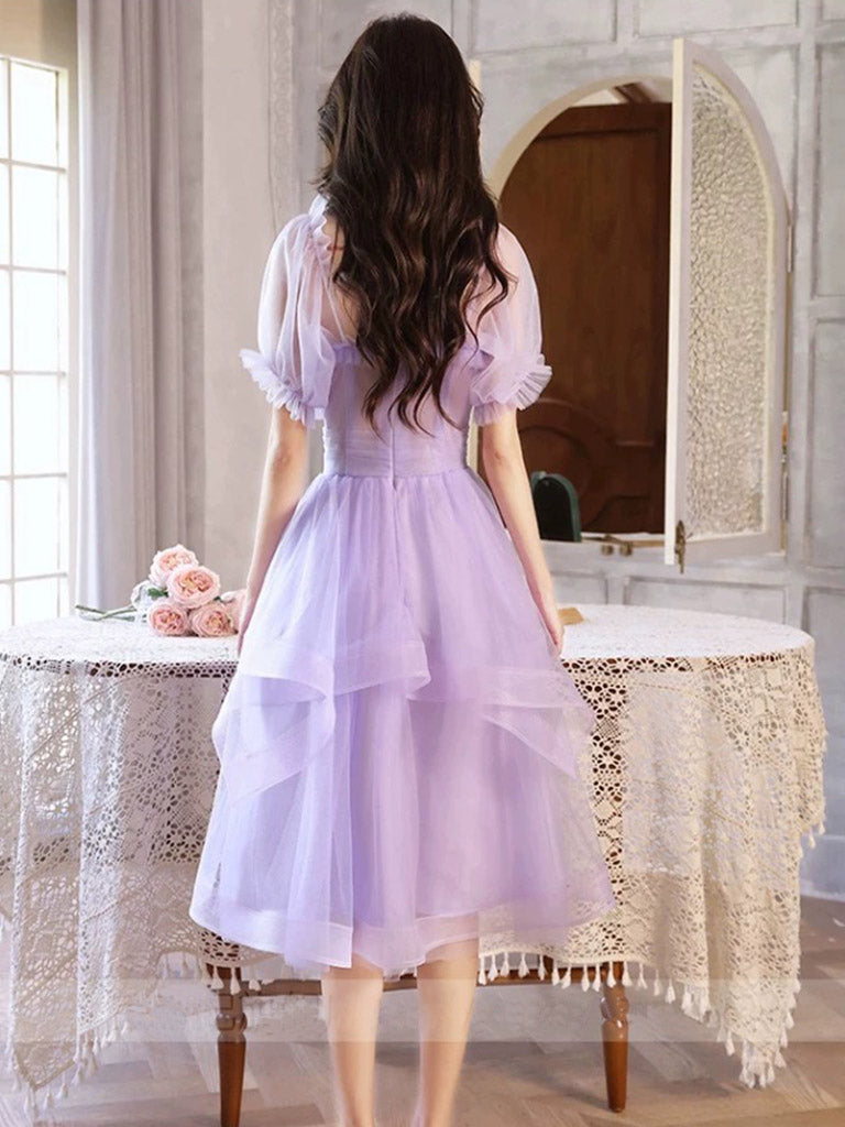 Off The Shoulder Ruffle Lavender Sheer Homecoming Dress Off The Shoulder Ruffle Lavender Sheer Homecoming Dress