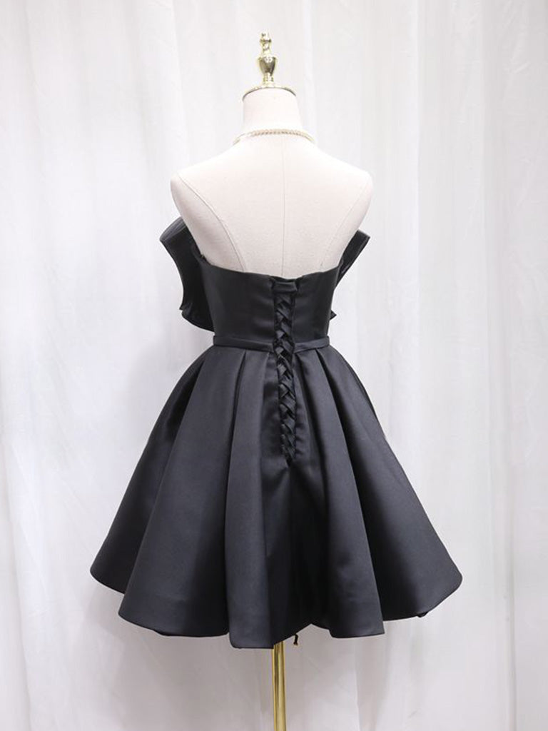 Adorable Black A-line Homecoming Dress with Big Bow Front - DollyGown