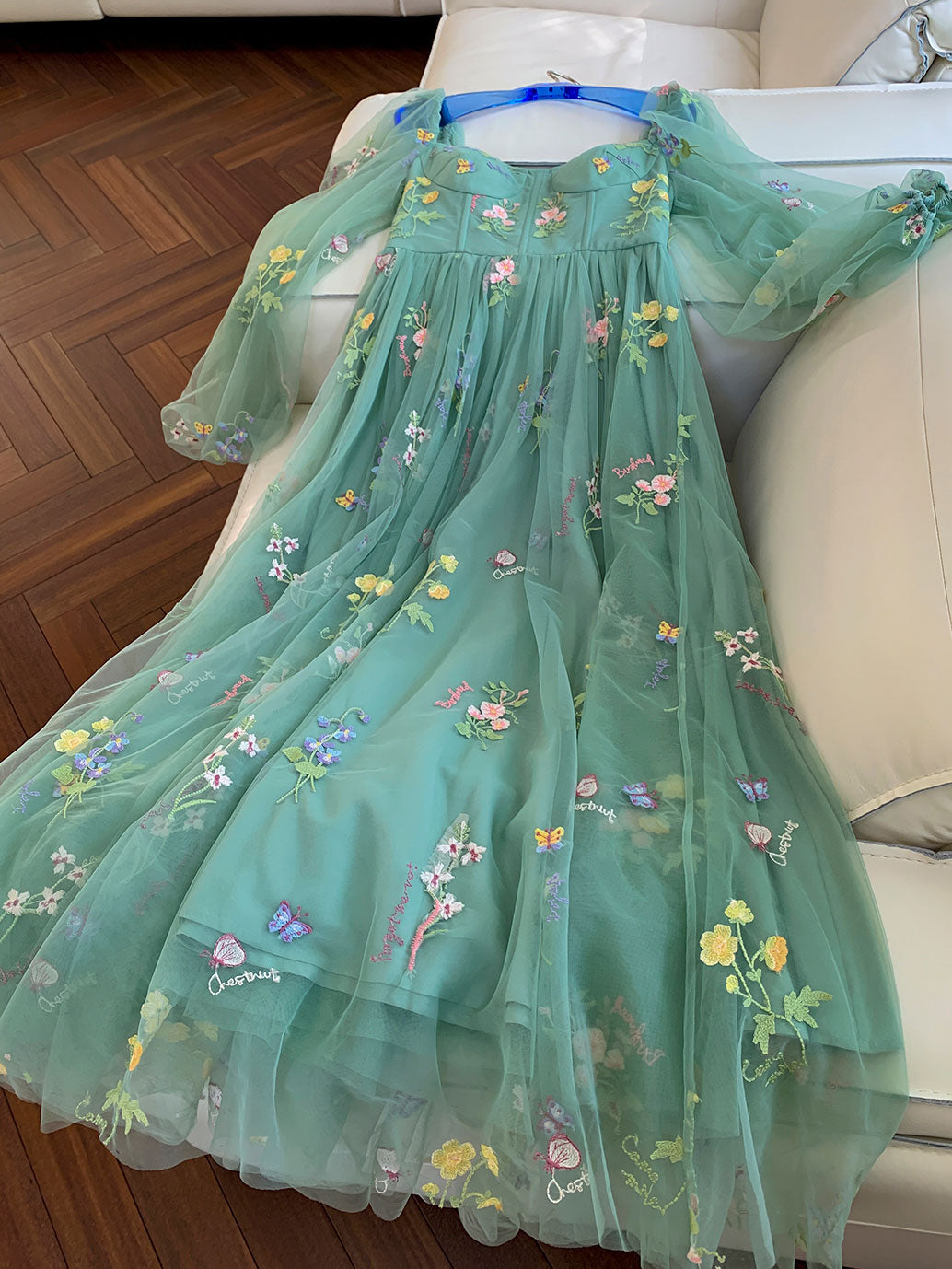Boho Green Lace Corset Tea Length Prom Dress with Long Sleeves Boho Green Lace Corset Tea Length Prom Dress with Long Sleeves