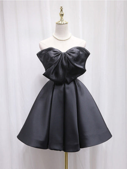 Adorable Black A-line Homecoming Dress with Big Bow Front - DollyGown