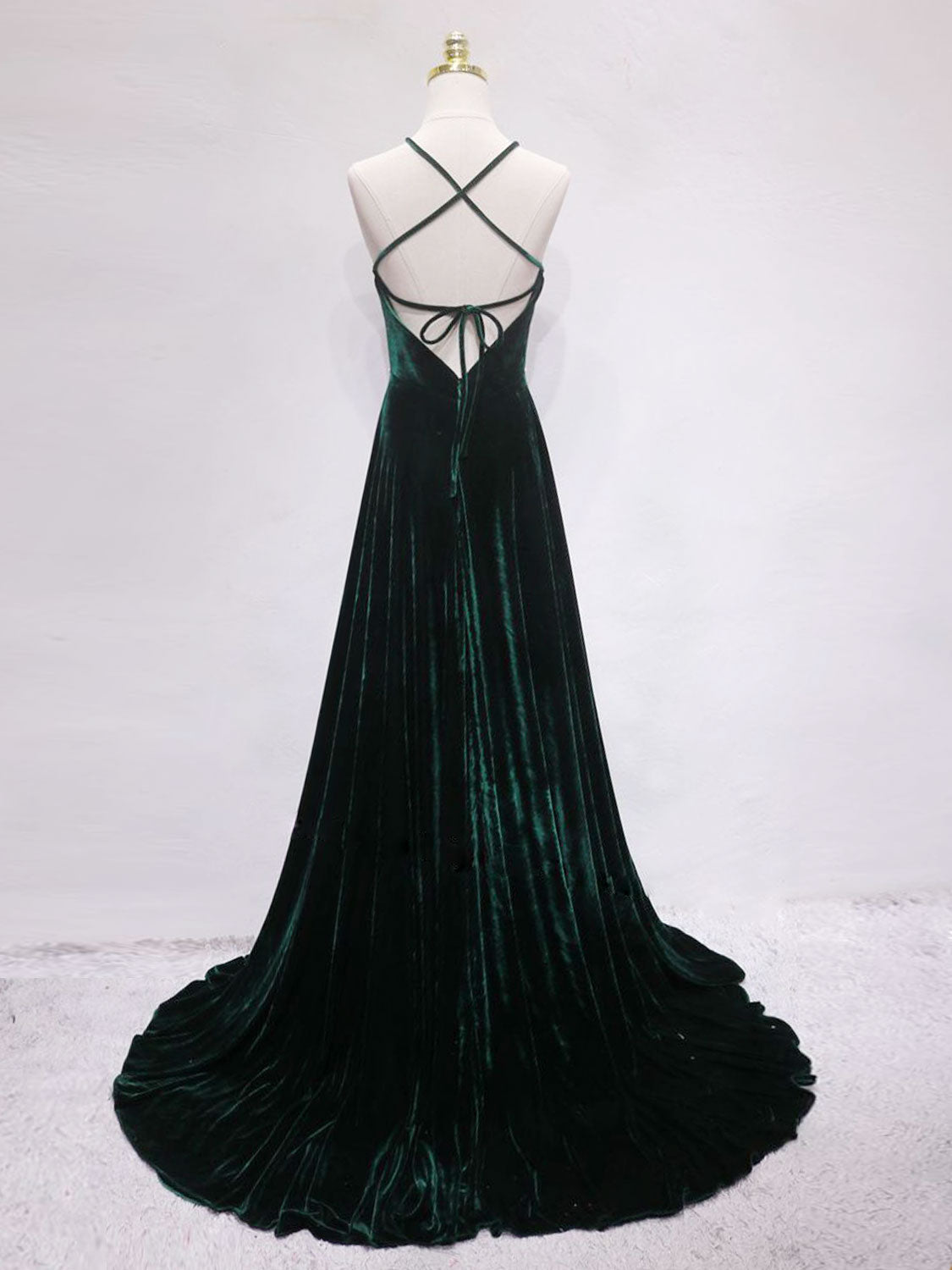 A-Line Backless Green Velvet Long Prom Dresses | Green Formal Evening Dresses A-Line Backless Green Velvet Long Prom Dresses | Green Formal Evening Dresses