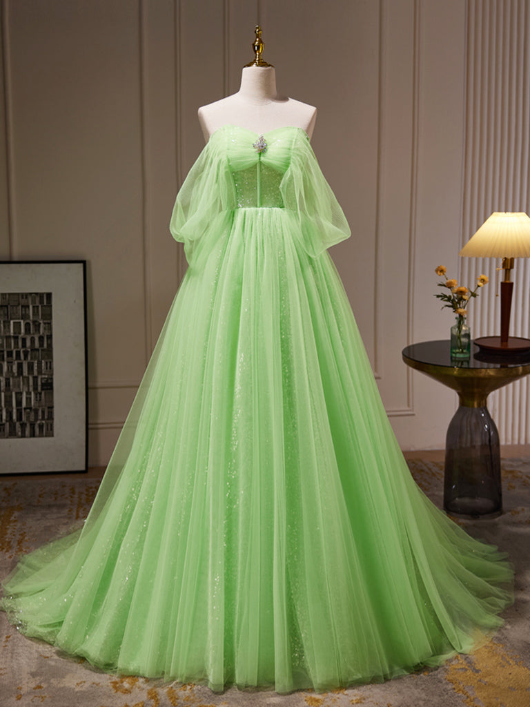 Dinner dress maxi dress formal prom gown Light Green Wedding Dress Mint  Green Maxi Dress Colored Mesh 2023 New Student Puff Sleeve Vocal Music Art  Test Gown Women's tiskirt Long H099 |