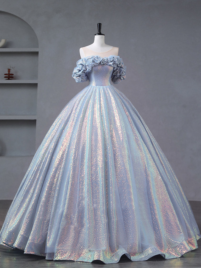blue silver dress illusion Dusty Blue Sequin Gown with Asymmetric Corset Bodice Illusion Formal Dress Plus Size Custom made / Blue