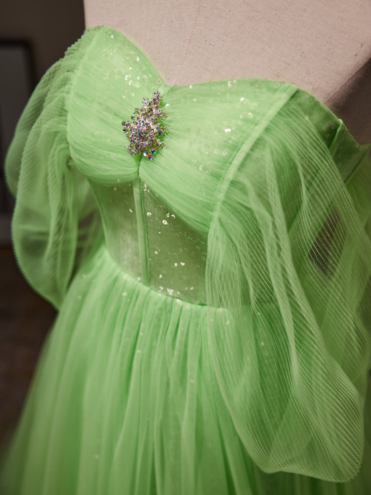 Lime Green Romantic See Through Tulle Ball Gown Prom Dress Formal Dress - DollyGown