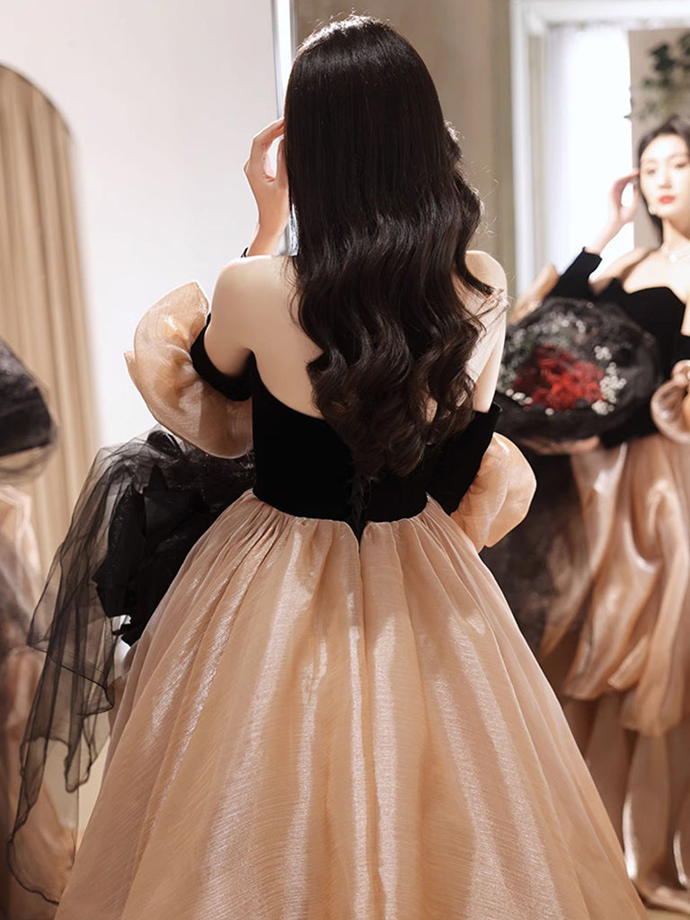 Strapless Champagne Bubble Skirt Long Prom Dress - DollyGown