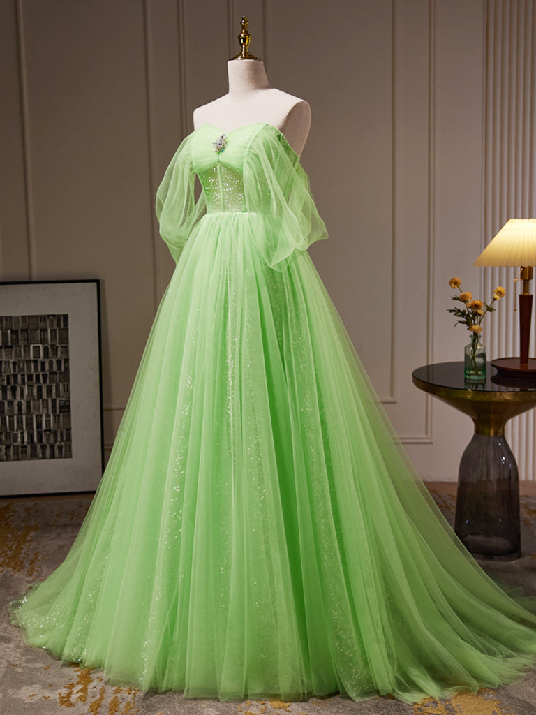 Lime Green Romantic See Through Tulle Ball Gown Prom Dress Formal Dress - DollyGown